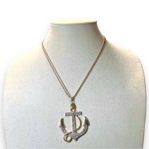 Vintage Nautical Rhinestone Anchor Pendant Double-strand Necklace
